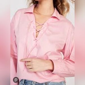 Summer Tie Front Poplin Light Pink Coral Top Xs1 100% Cotton